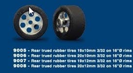 NSR - 3/32 REAR RTR 19 x10mm TRUED RUBBER TIRES on 16" dia wheels (2)