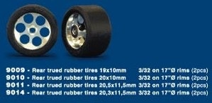 NSR - 3/32 REAR RTR 19 x10mm TRUED RUBBER TIRES on 17" dia wheels (2)