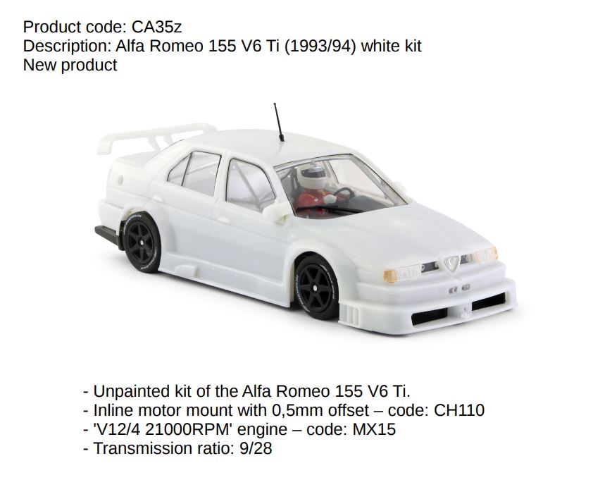 Slot.it - Alfa Romeo 155 V6 Ti - White Kit with prepainted and preassembled parts;