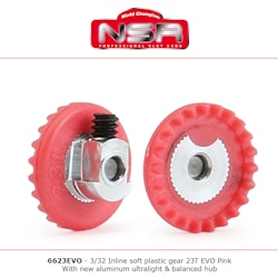 NSR - 3/32 INLINE - soft plastic Gear 23t EVO Pink - aluminum ultralight & balanced  hub .050" screw