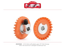 NSR - 3/32 INLINE - soft plastic Gear 25t EVO Orange - aluminum ultralight & balanced  hub .050" screw
