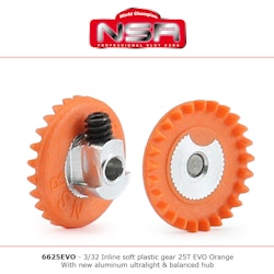 NSR - 3/32 INLINE - soft plastic Gear 25t EVO Orange - aluminum ultralight & balanced  hub .050" screw