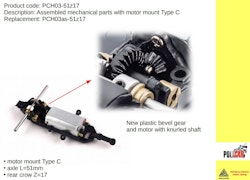 Policar - F1 assembled wide motor mount, axle 51mm, bevel gears, Z17 crown