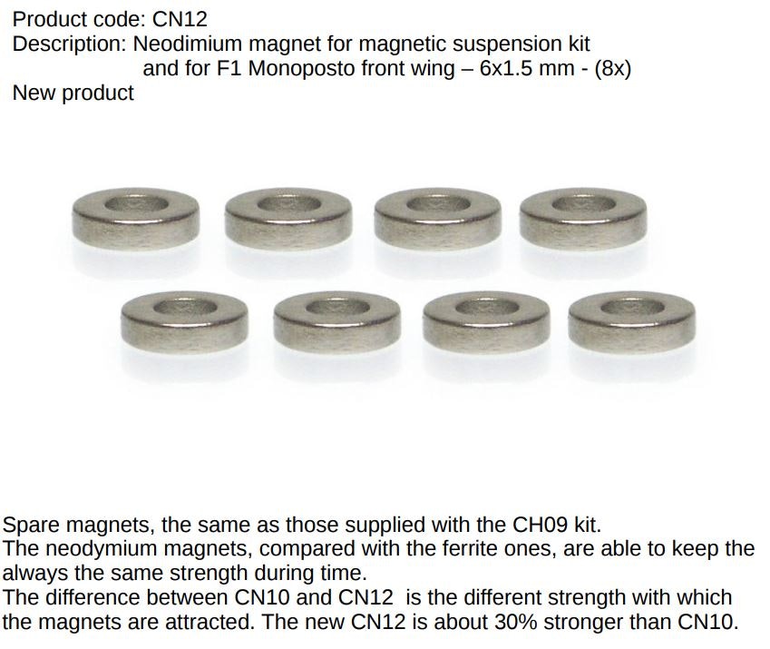 Slot.it - Neodimium magnet for CH09 and front F1 wing Ø6x1.5mm (8x)