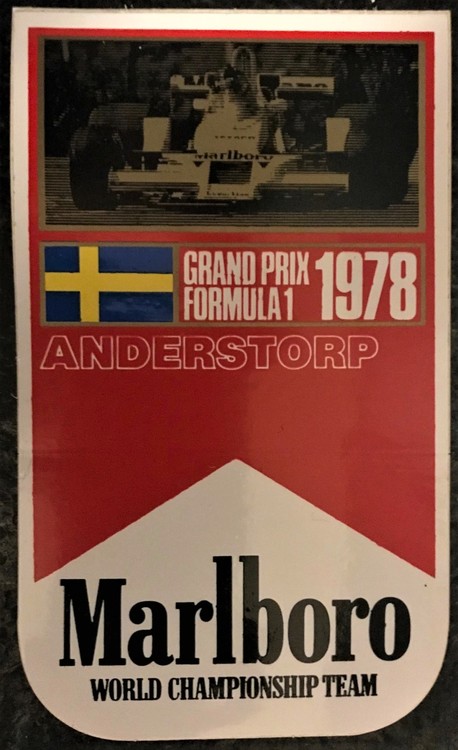 Anderstorp Grand Prix 1978 - F1-VM - Marlboro-dekal 8 x 14 cm