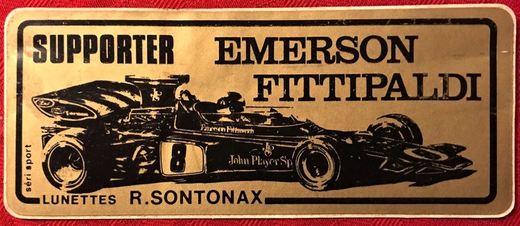 Emerson Fittipaldi, JPS-Lotus, 70-tal - dekal 6x14 cm, by Sontonax