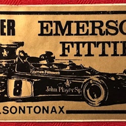 Emerson Fittipaldi, JPS-Lotus, 70-tal - dekal 6x14 cm, by Sontonax