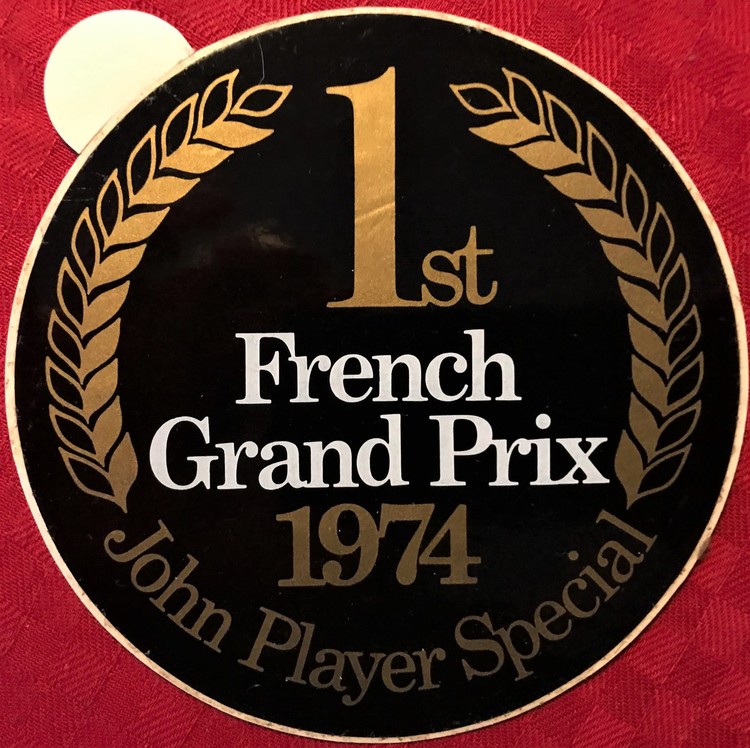 74 - Ronnievinst i Frankrikes GP - JPS-Lotus originaldekal - 11cm dia