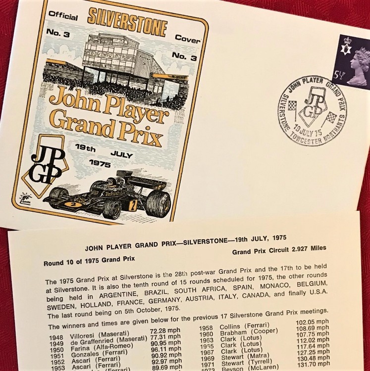 1975 Specialbrev - Englands GP i F1 på Silverstone - Official Cover - vinnarkort ingår