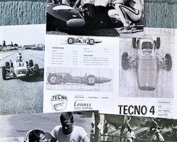 1966: Ronnie i Formel 4 - fyra unika foto och Connys broschyrkopia - Tecno 4