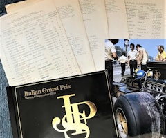 Monza 1973 original - Ronnieseger - 5-sid tävlingsrapport, Lotus mapp - foto 20x30 cm
