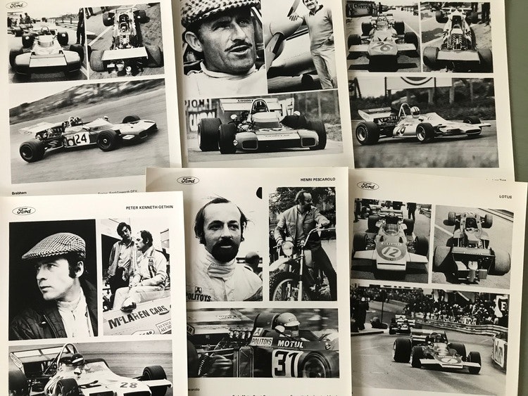 26 pressfoto F1 förare/stall 1970, orig. från Ford, format 21x30cm