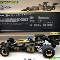 Scalextric-modell: Ronnie Peterson i Lotus-seger, Frankrikes GP 1973, skala 1:32, dekaler