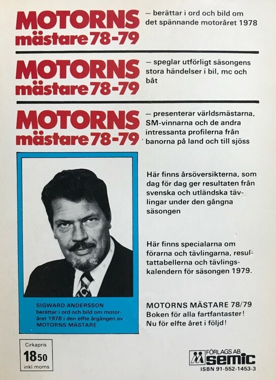 Ronnie Peterson i Motorns Mästare 78/79 - bok om sista året - 130 sidor, 14 x 19 cm