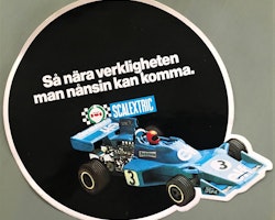 Ronnie och Scalextric på 70-talet - stor dekal från epoken med 24 cm i diameter