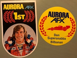 James Hunt-dekaler - racing på bilbana hos Aurora - Två st 70-tals dekaler