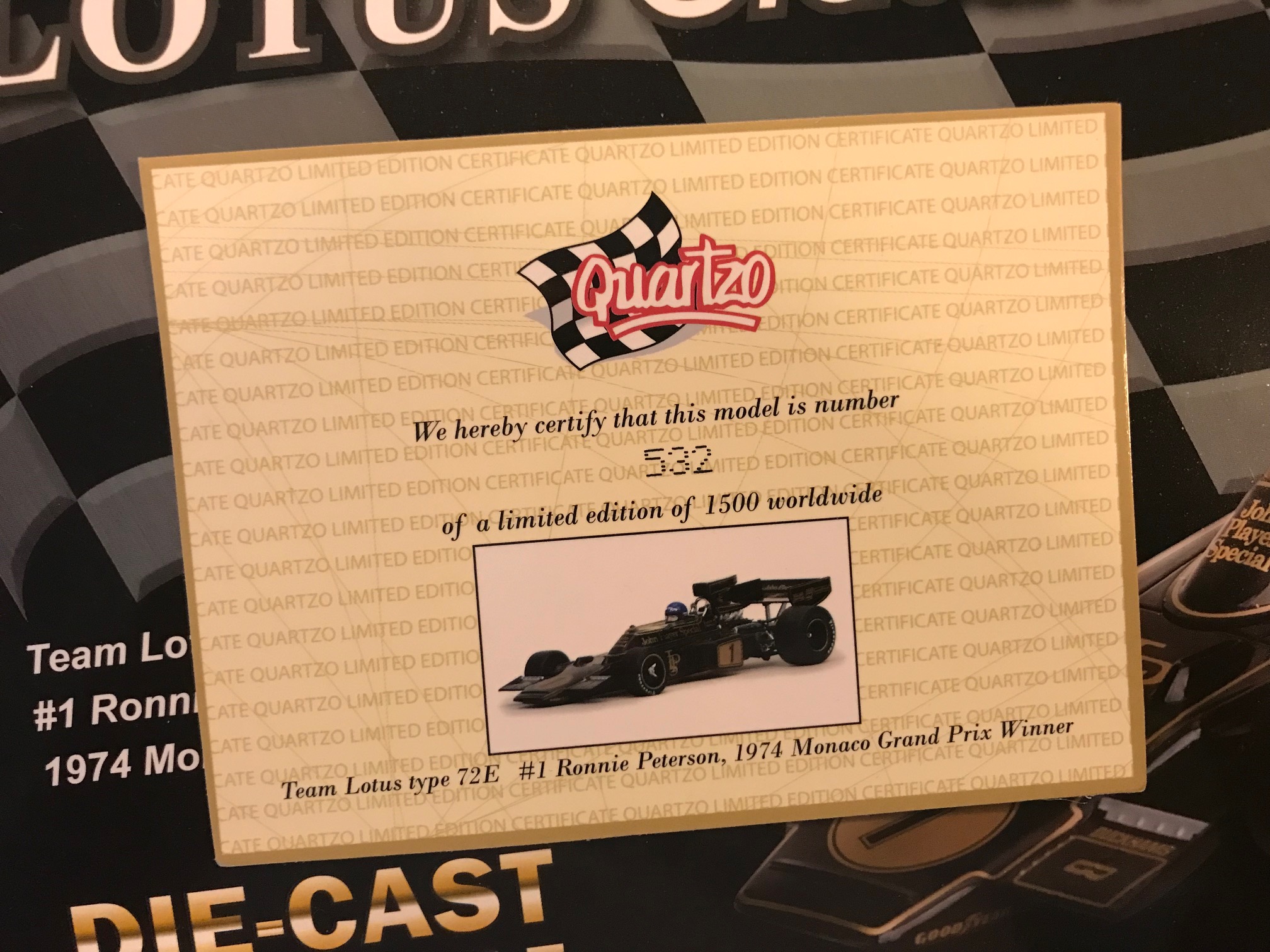 Ronnie Peterson Lotus 72 Quartzo 1/18 bilmodell - nr 532/1500 ex