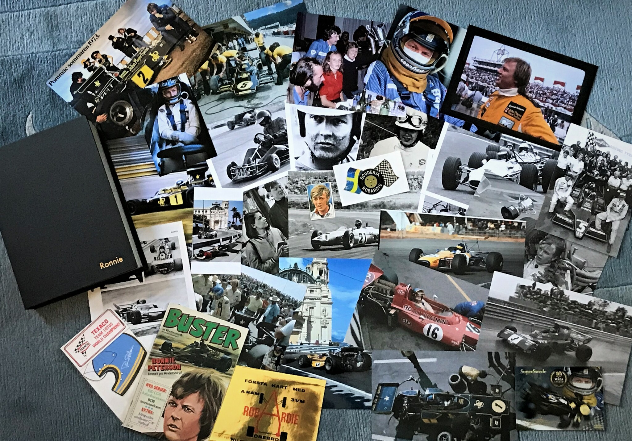 Ronnie Peterson i handgjort schatull - foto, bilder, dekaler, original - 31 delar - signerat