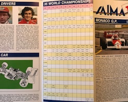 1985 Monacos GP/ Prost/Senna - 12-sidig folder från sponsorn SAIMA, format 11x23 cm