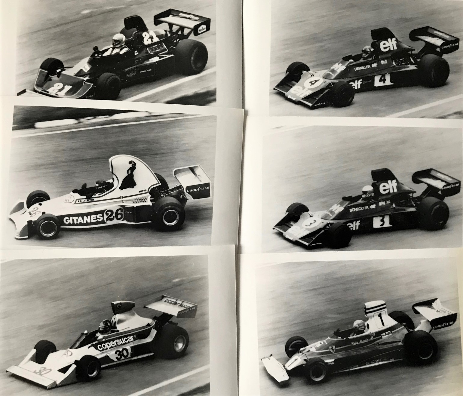 Formel 1-VM 1975 - 12 foto från 10 olika stall - format 70 x 100 mm