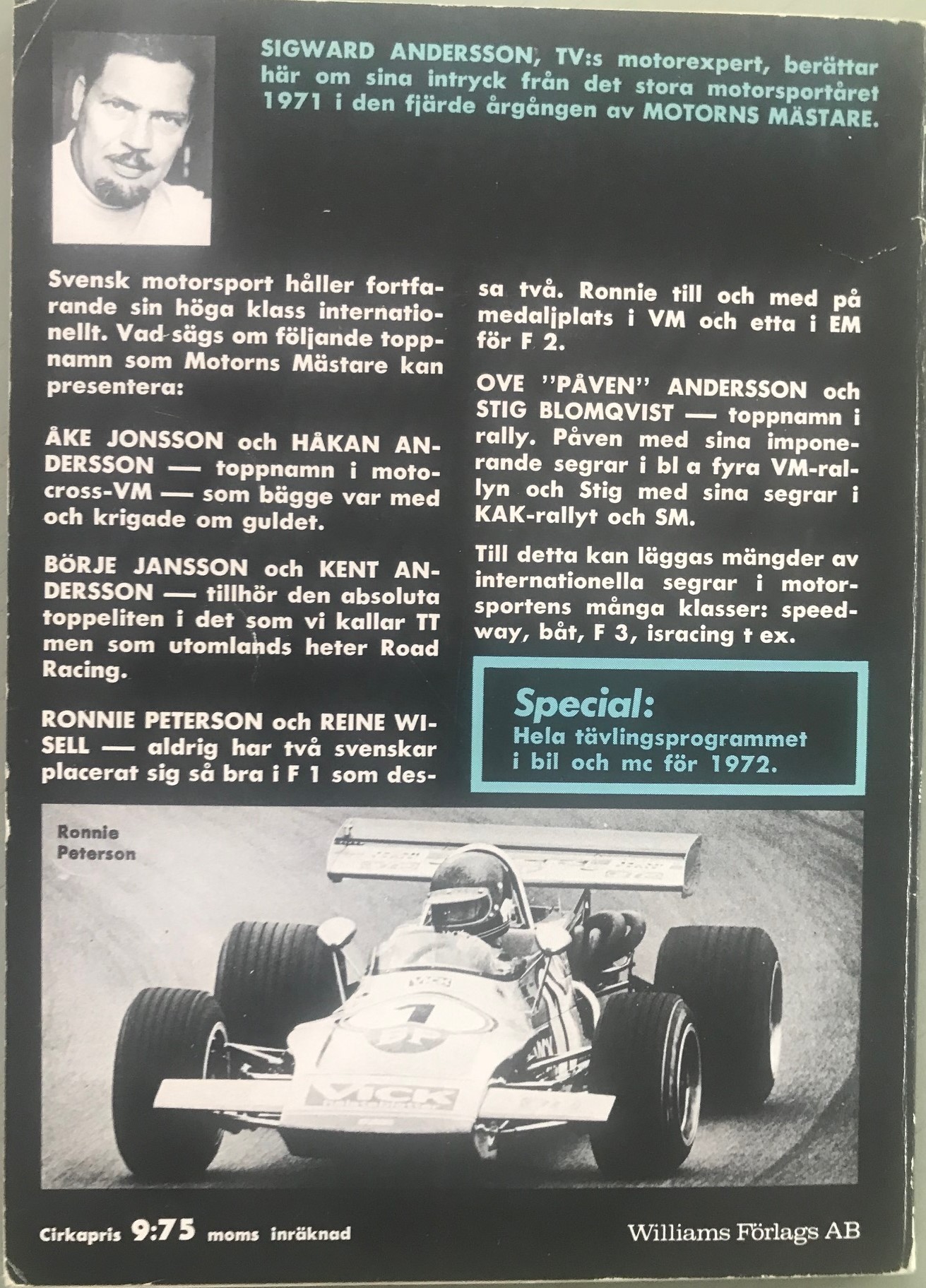 Ronnie Peterson i Motorns Mästare 71/72 - 2a i VM då - 130 sid - format 14 x 19 cm