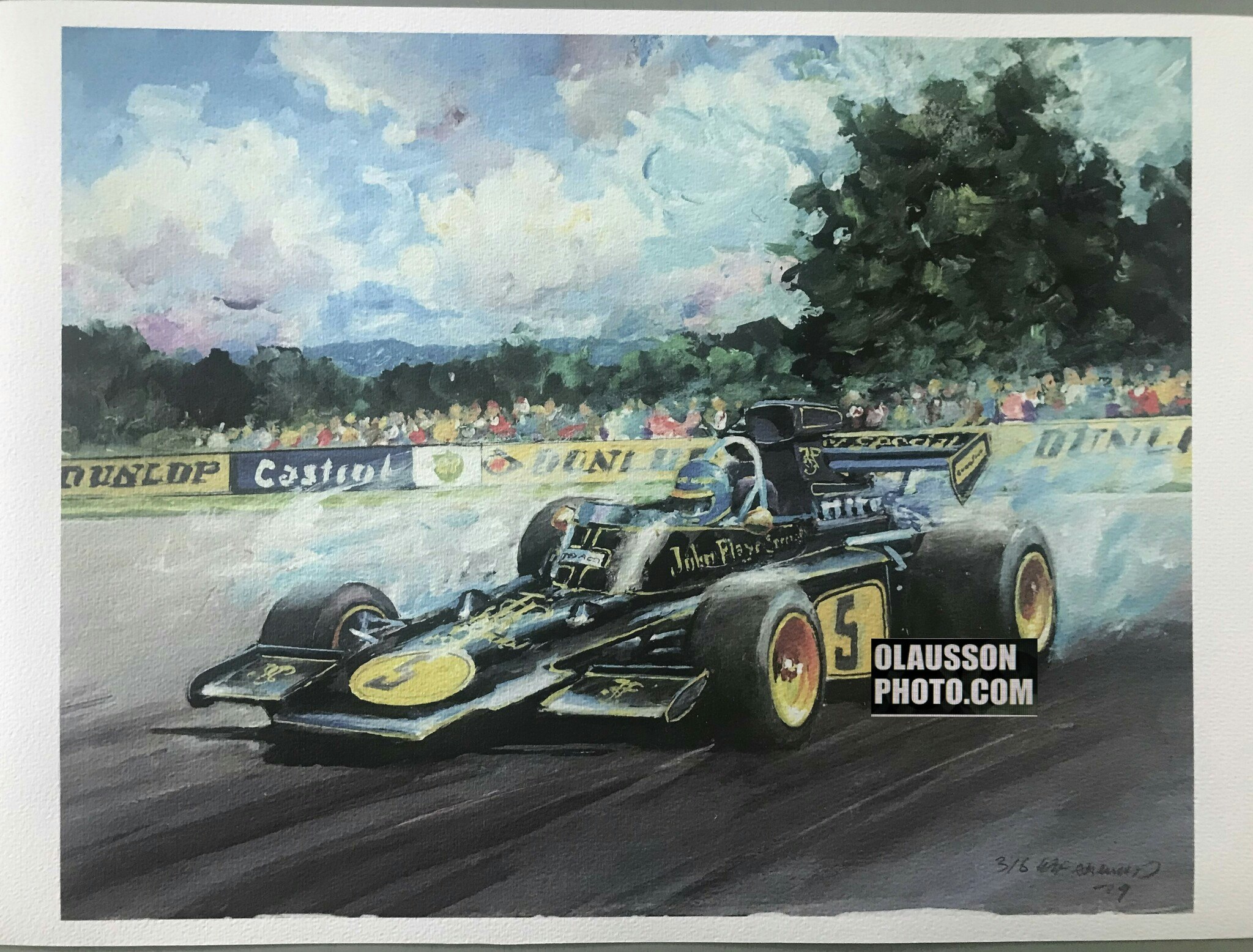 Ronnie Peterson, Lotus 72 fr '75, signerad litografi 3/6, Leif Ahnlund,  format 28x36 cm - Olaussonphoto