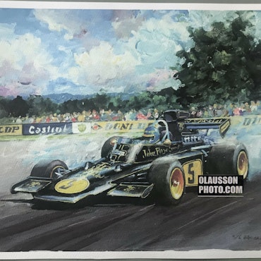 Ronnie Peterson, Lotus 72  fr '75, signerad litografi 3/6, Leif Ahnlund, format 28x36 cm