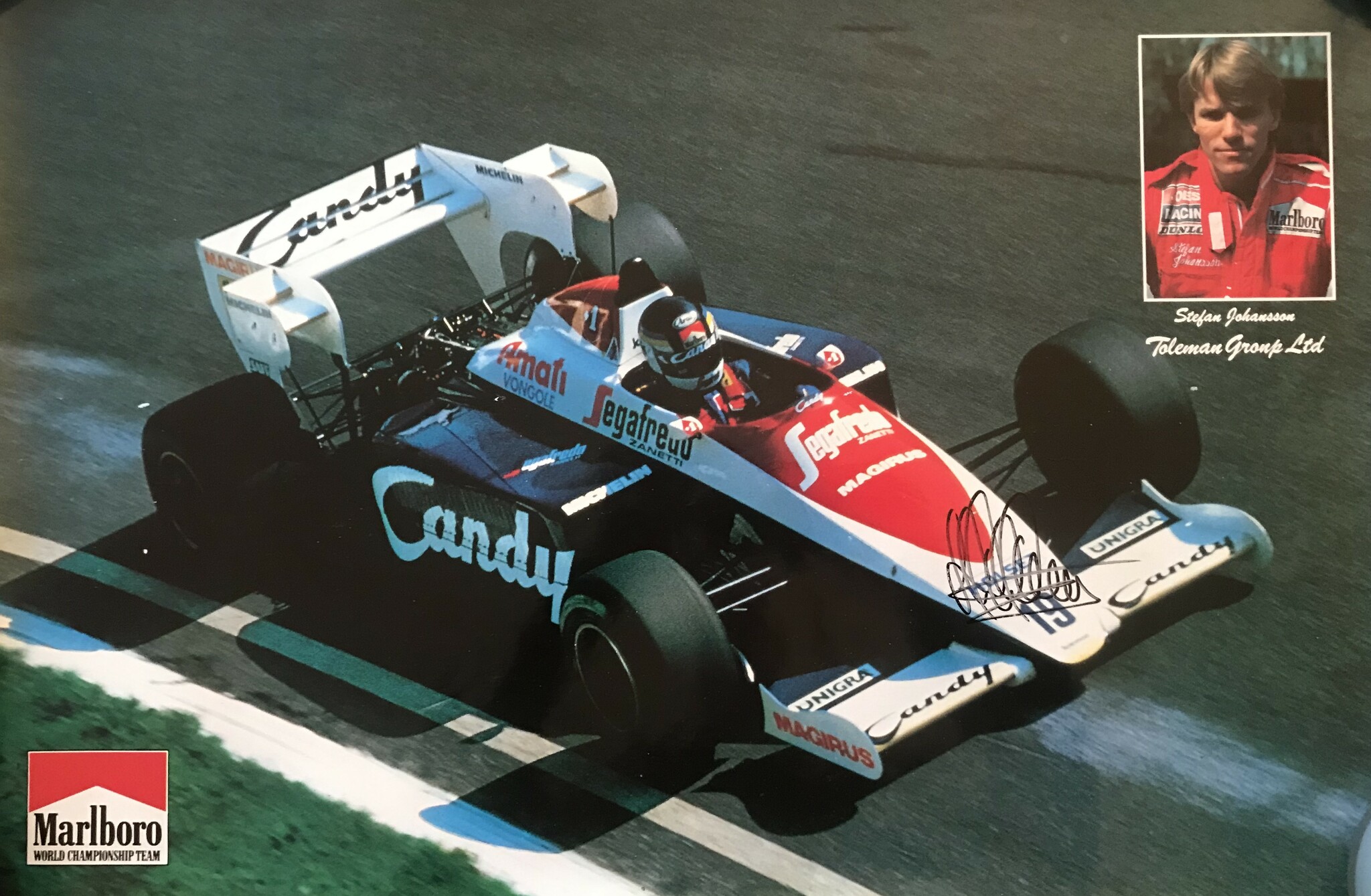 Stefan "Lövis" Johansson, signerad F1-poster - Toleman-Hart 1984 - format 40x60 cm
