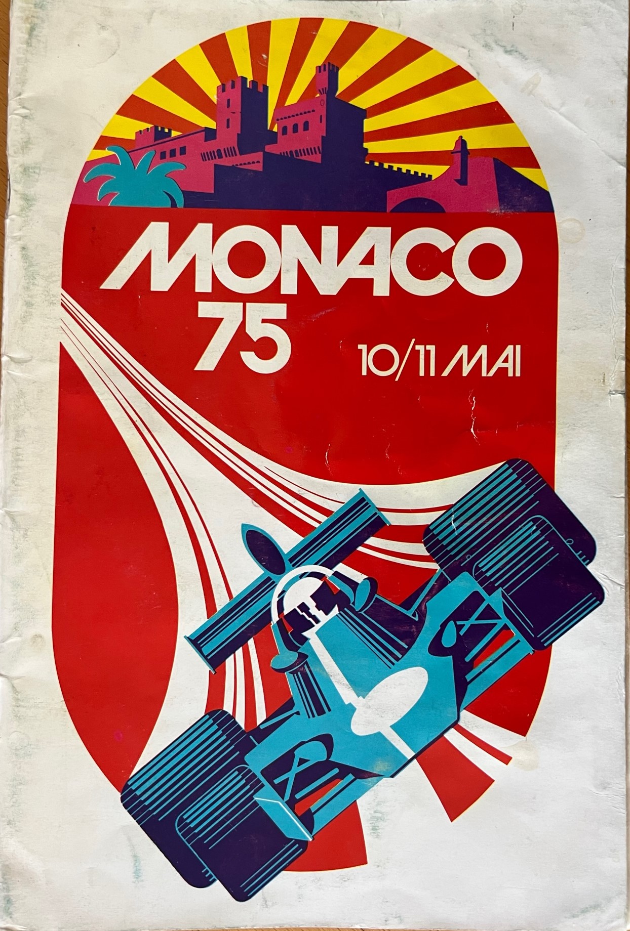 Monaco GP 1975, program, 86 sid, Foto: Ronnie-win in '74, anteckningar, 16x24 cm