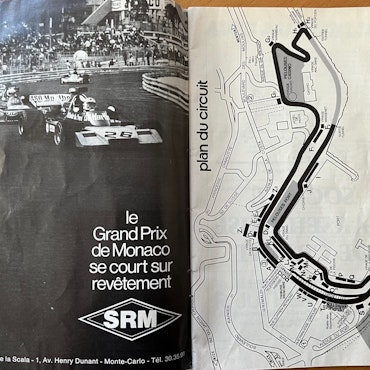 Monaco GP 1975, program, 86 sid, Foto: Ronnie-win in '74, anteckningar, 16x24 cm