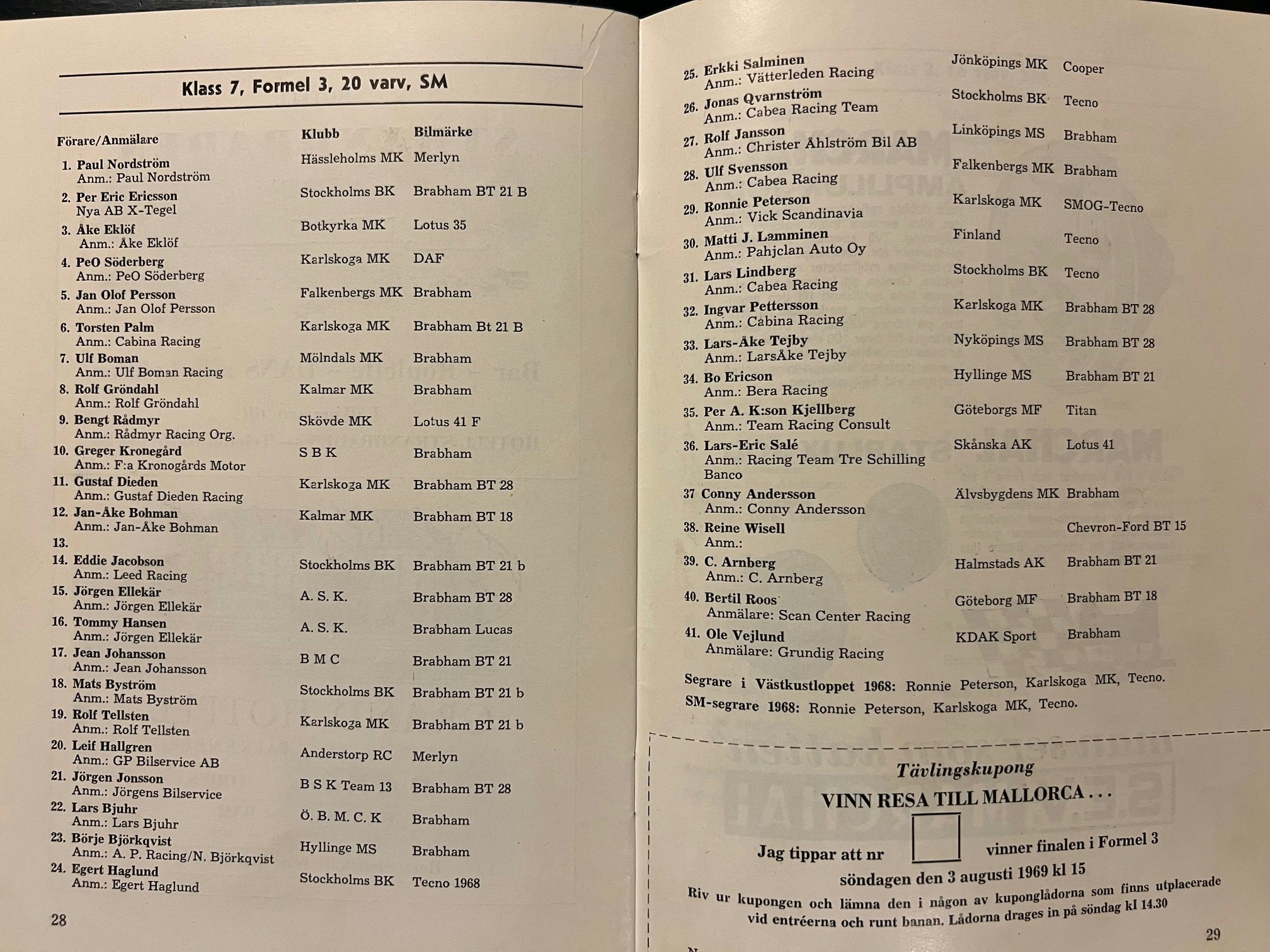 Västkustloppet 1969 - program