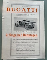 Bugatti, Molsheim, 21 segrar 1913, tidn "Motor", 25 x 35cm