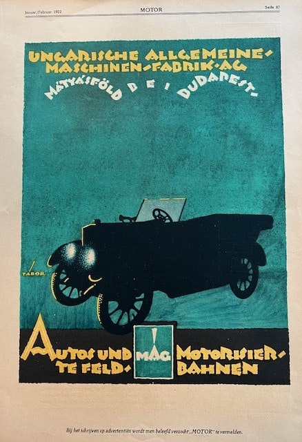 MAG - Ungern 1922, orig annons, Budapest, 25 x 35 cm