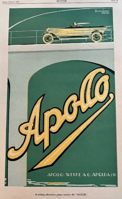 Apollo Werke Apolda, orig annons 1922, "Motor", 25x35cm