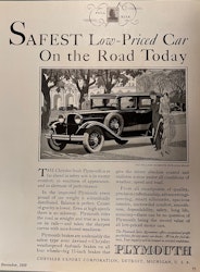 Plymouth 1929, Detroit, Safe/Low priced car, 21 x 30 cm