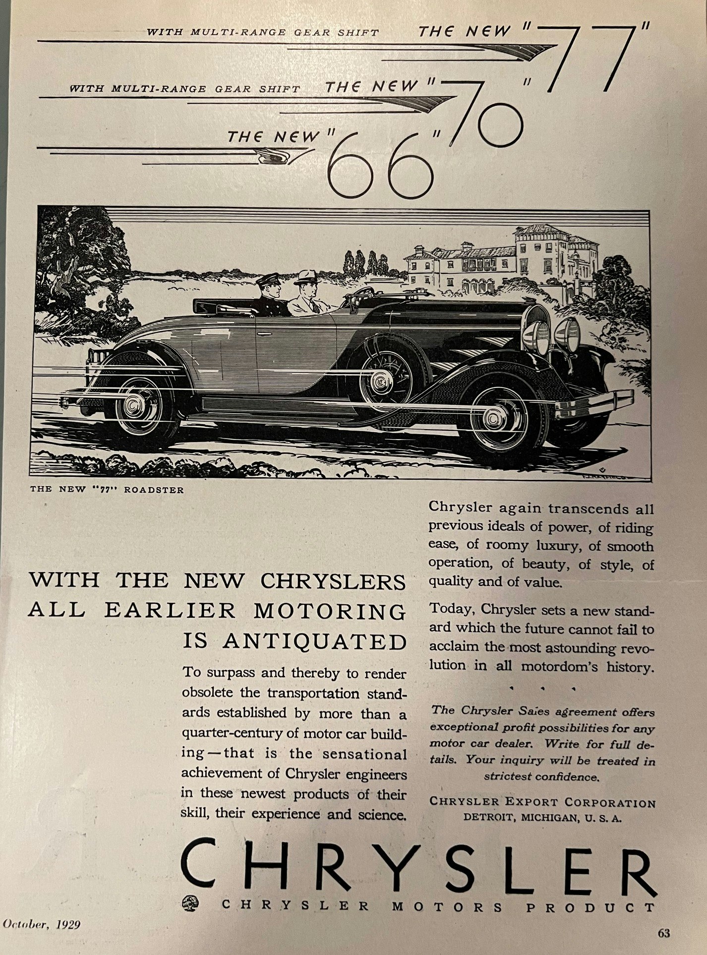 Chrysler 66/70/77, USA-bil fr 1929, Detroit, 21 x 30 cm