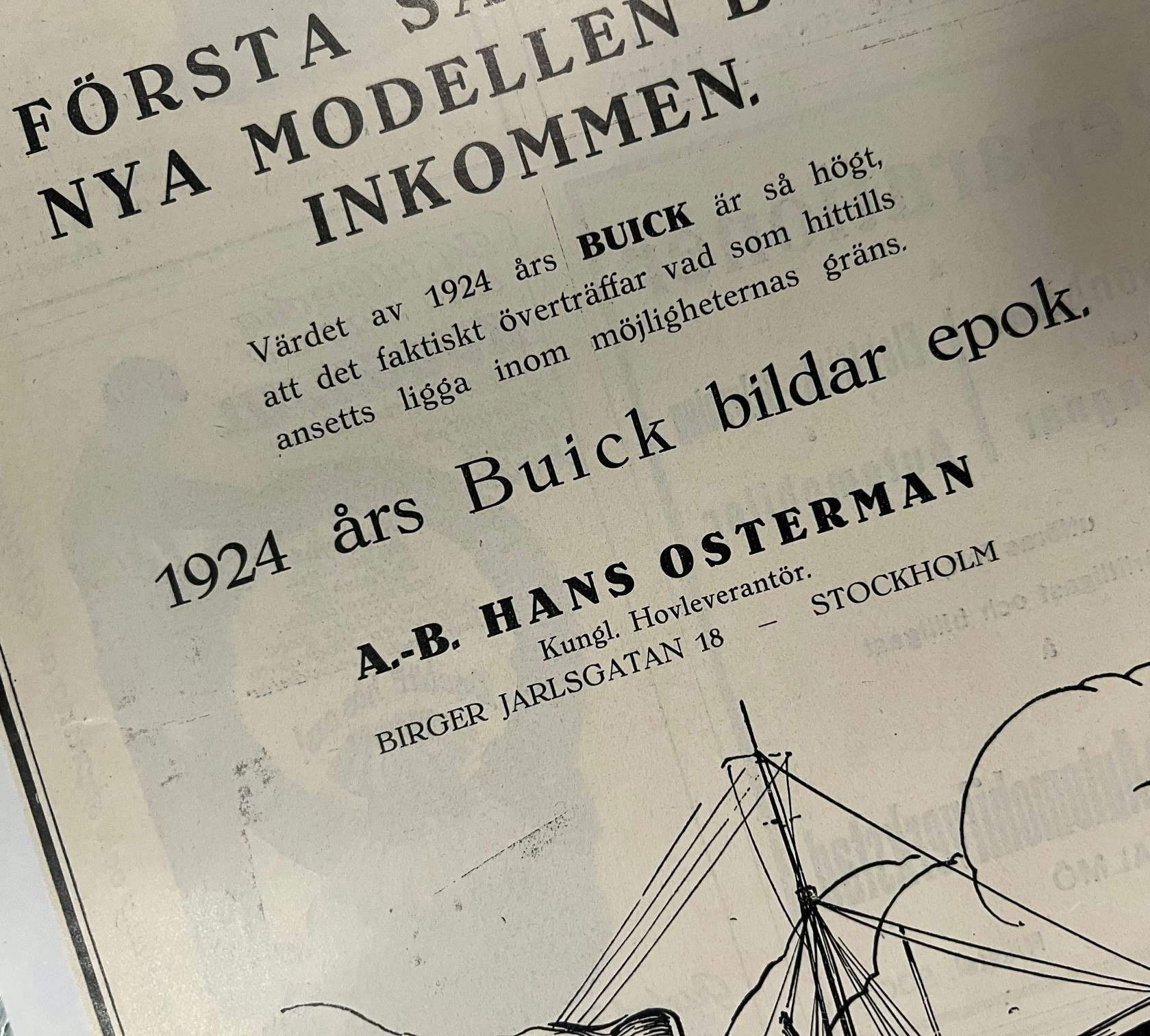 Buick i Sverige 1923, Osterman, SMT-annons, 21x30 cm