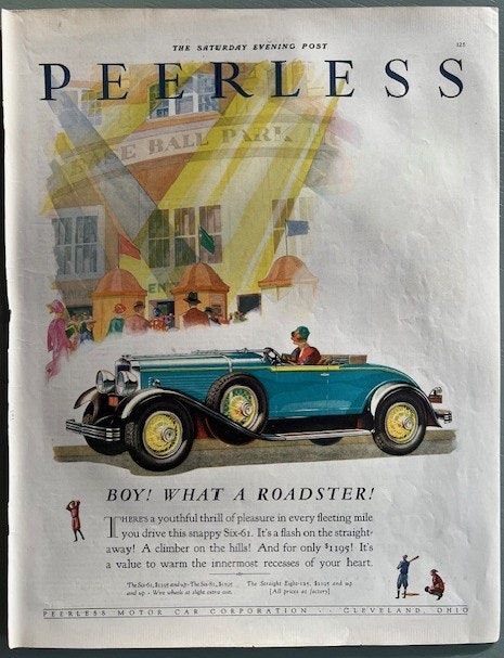 Peerless Roadster 1929, Ohio, Sat. Evening Post, 28 x 36 cm