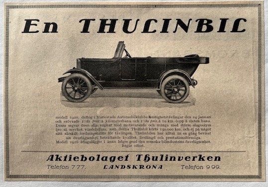 Thulin från Thulinverken, Landskrona, SMT 1926, 13 x 19 cm