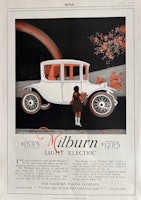 Milburn elbil 1916, Ohio USA, 2 modeller, Motor, 25x35 cm