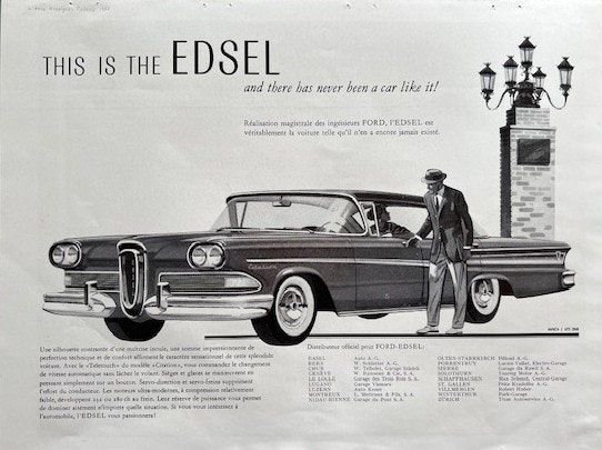 Ford Edsel 1957, Schweiz, fransk text, format 24 x 32 cm