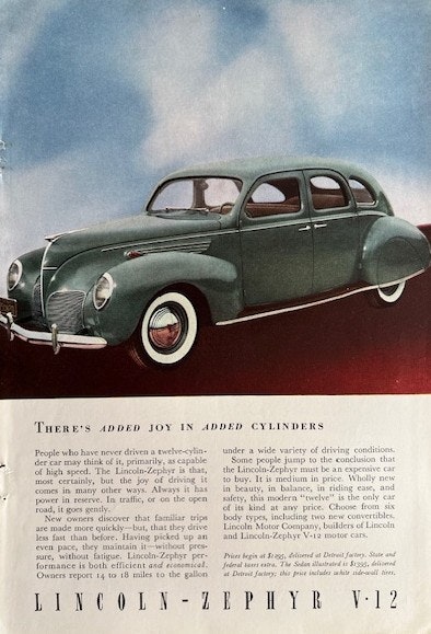 Lincoln-Zephyr V-12  1938, Nat. Geo. Magazine, 18 x 25 cm