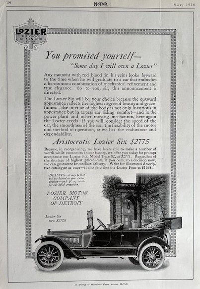 Lozier of Detroit 1916, dyr lyxvagn, Motor, format 25 x 35 cm
