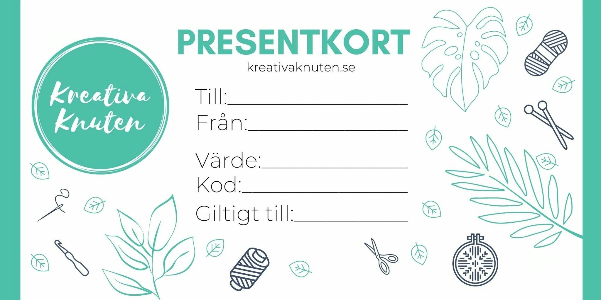 Fysiskt presentkort hos Kreativa Knuten - skickas via post