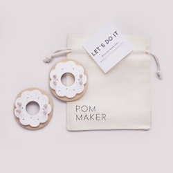 Pom Maker Donut Vanilla - vitt pom-pom-verktyg munk i trä (Medium)