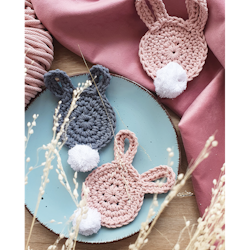 Virkmönster Bobbiny "Bunny Coaster" - virkade glasunderlägg med kaninöron i Junior-garn
