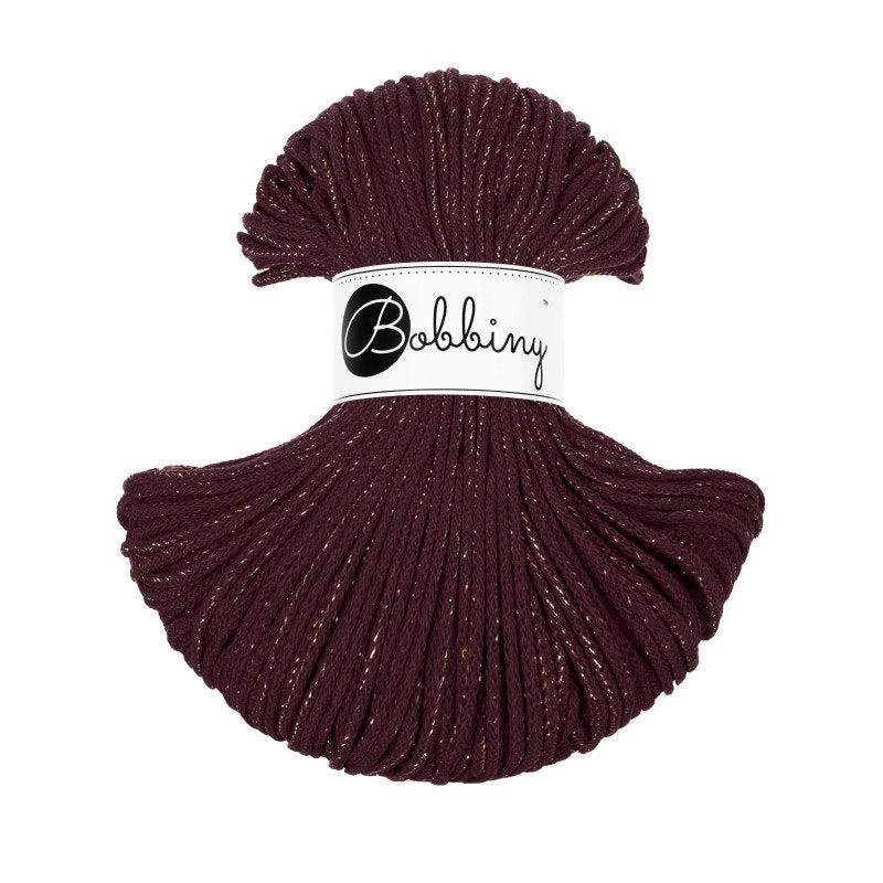 Bobbiny Golden Burgundy - vinrött garn med guldig tråd (flera modeller)