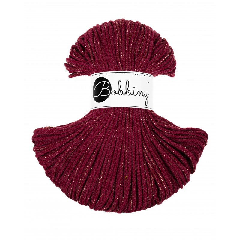 Bobbiny Golden Wine Red - vinrött garn med guldig tråd (flera modeller)