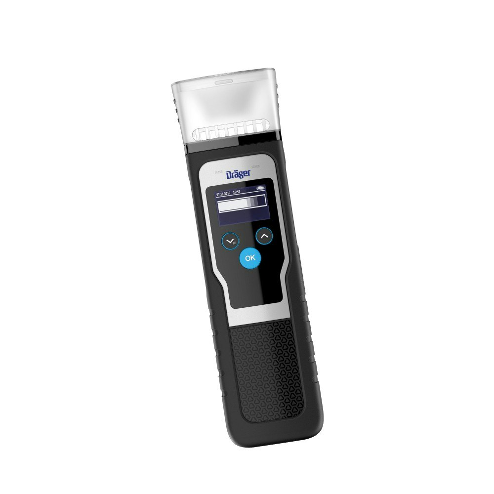 Dräger Alcotest® 5000 screeningsinstrument toont X (alcohol gedetecteerd) of ✓ (geen alcohol gedetecteerd) op een verlicht display