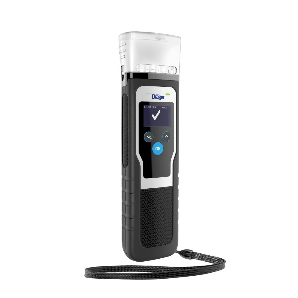 Dräger Alcotest 5000® breathalyser shows X (alcohol detected) or ✓ (no alcohol detected)